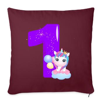 1er anniversaire avec motif de licorne, violet - Housse de coussin décorative 45 x 45 cm - bordeaux - Devant