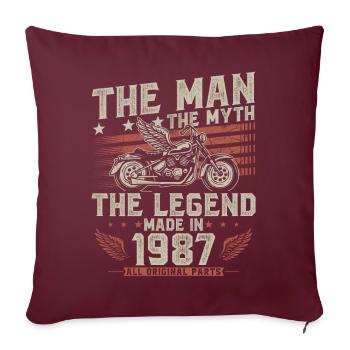 1987 Vintage homme mythe légende moto - Housse de coussin décorative 45 x 45 cm - bordeaux - Devant