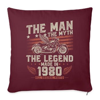 1980 ' s Vintage Homme Mythe Légende Moto - Housse de coussin décorative 45 x 45 cm - bordeaux - Devant