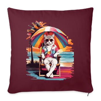 CAT’S BEACH TIME, VACANCES DE CHAT ET AMBIANCE ESTIVALE - Housse de coussin décorative 45 x 45 cm - bordeaux - Devant