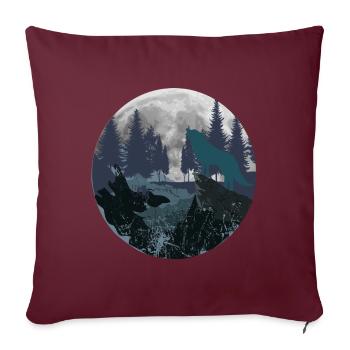 Berg Wolf Mond - Sofakissenbezug 45 x 45 cm - Burgunderrot - Vorne