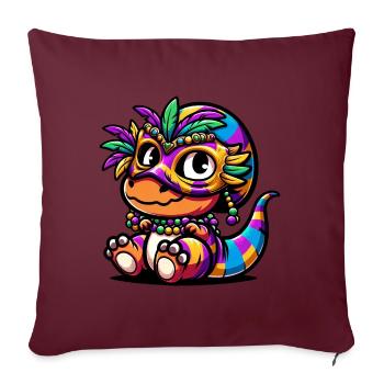 Mardi Gras Dino T-Rex : Masque de carnaval et perles - Housse de coussin décorative 45 x 45 cm - bordeaux - Devant