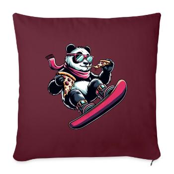 Snowboarder Panda Rose : Aventure Pizza - Housse de coussin décorative 45 x 45 cm - bordeaux - Devant