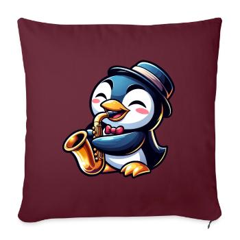Penguin Saxophone Musicien de jazz Saxophoniste - Housse de coussin décorative 45 x 45 cm - bordeaux - Devant