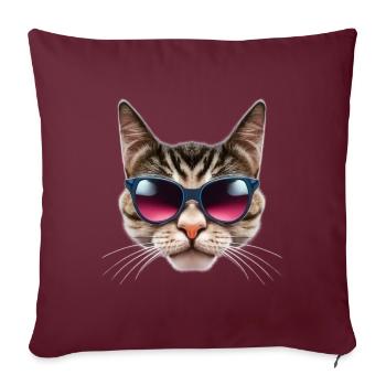 Chat Classe avec Lunettes de Soleil - Housse de coussin décorative 45 x 45 cm - bordeaux - Devant