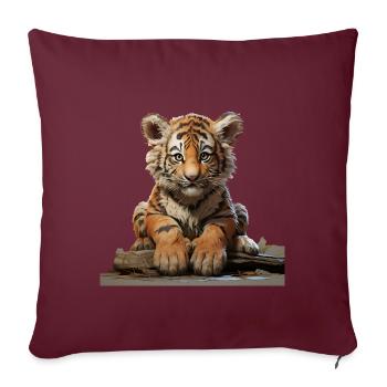 Junger Tiger auf der Lauer - Sofakissenbezug 45 x 45 cm - Burgunderrot - Vorne