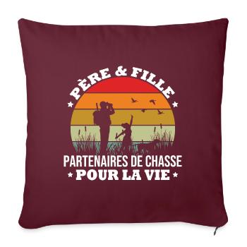 Chasse : Père et Fille Partenaires - Housse de coussin décorative 45 x 45 cm - bordeaux - Devant