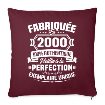 Fabriquée en 2000 - Cadeau d'anniversaire 23 ans - Housse de coussin décorative 45 x 45 cm - bordeaux - Devant