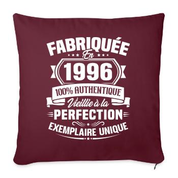 Fabriquée en 1996 - Cadeau d'anniversaire 27 ans - Housse de coussin décorative 45 x 45 cm - bordeaux - Devant
