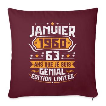 Rétro Cadeau D'anniversaire 63 Ans Janvier 1960 - Housse de coussin décorative 45 x 45 cm - bordeaux - Devant
