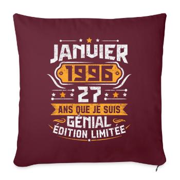 Rétro Cadeau D'anniversaire 27 Ans Janvier 1996 - Housse de coussin décorative 45 x 45 cm - bordeaux - Devant