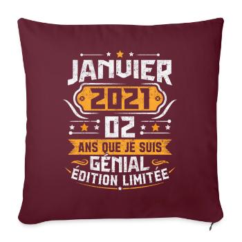 Rétro Cadeau D'anniversaire 2 Ans Janvier 2021 - Housse de coussin décorative 45 x 45 cm - bordeaux - Devant