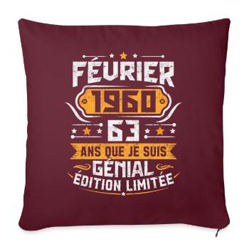 Rétro Cadeau D'anniversaire 63 Ans Février 1960 - Housse de coussin décorative 45 x 45 cm - bordeaux - Devant