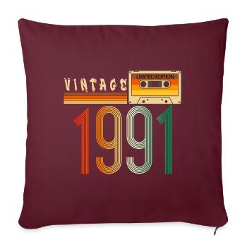 Année 1991 Old School Cassette Musique Rétro - Housse de coussin décorative 45 x 45 cm - bordeaux - Devant