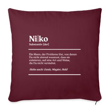 Niko Name Definition Design für stolze Nikos - Sofakissenbezug 45 x 45 cm - Burgunderrot - Vorne