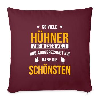 Geflügel Hahn Hühner - Sofakissenbezug 45 x 45 cm - Burgunderrot - Vorne