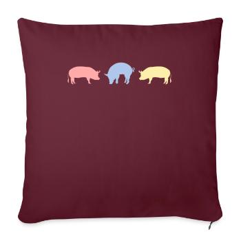 Retro Schweine Schweinchen Minischwein - Sofakissenbezug 45 x 45 cm - Burgunderrot - Vorne