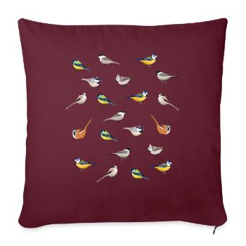 Illustrated Tit Birds | Cadeau d'observation des oiseaux - Housse de coussin décorative 45 x 45 cm - bordeaux - Devant