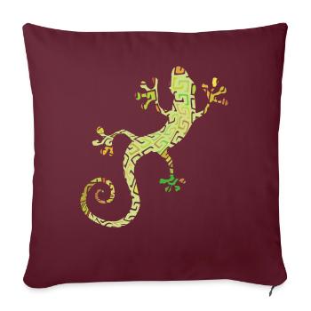 Grüner Salamander oder Gecko - Sofakissenbezug 45 x 45 cm - Burgunderrot - Vorne