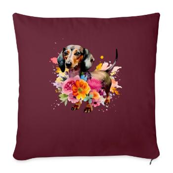 Teckel Chien Teckel Aquarelle Art Fleurs - Housse de coussin décorative 45 x 45 cm - bordeaux - Devant