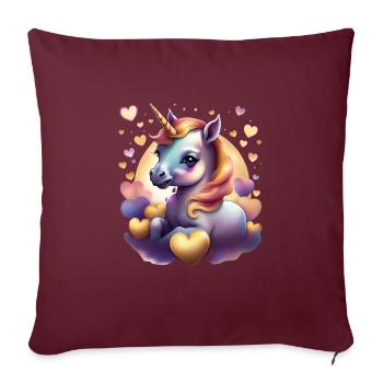 Licorne avec des coeurs colorés - Licorne douce - Housse de coussin décorative 45 x 45 cm - bordeaux - Devant