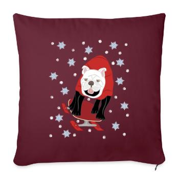 Snow skateboard dog, pug, bulldog, sport cool - Sofa pillowcase 17,3'' x 17,3'' (45 x 45 cm) - burgundy - Front