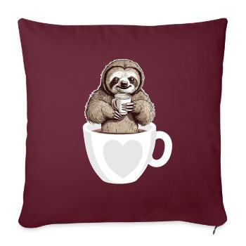 Café Mignon paresseux dans une tasse de café Boire du café - Housse de coussin décorative 45 x 45 cm - bordeaux - Devant