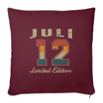 Date de naissance : Juillet 2012 - Edition Limitée Rétro - Housse de coussin décorative 45 x 45 cm - bordeaux - Devant