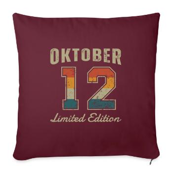 Date de naissance : Octobre 2012 - Edition Limitée Rétro - Housse de coussin décorative 45 x 45 cm - bordeaux - Devant