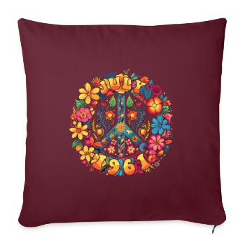 Flower Power Hippie Birthday - Juillet 1961 - Housse de coussin décorative 45 x 45 cm - bordeaux - Devant