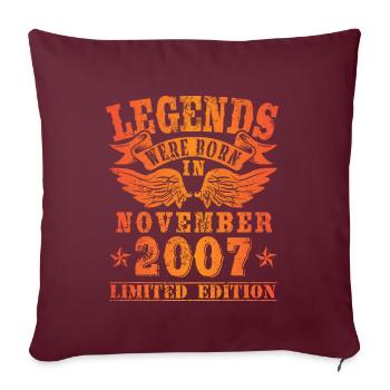 Les légendes sont nées en Novembre 2007 Anniversaire - Housse de coussin décorative 45 x 45 cm - bordeaux - Devant