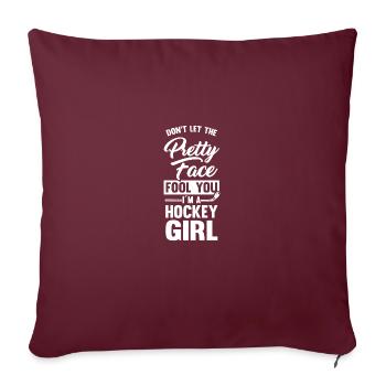 J'ai un joli visage, je suis un motif de fille de hockey - Housse de coussin décorative 45 x 45 cm - bordeaux - Devant