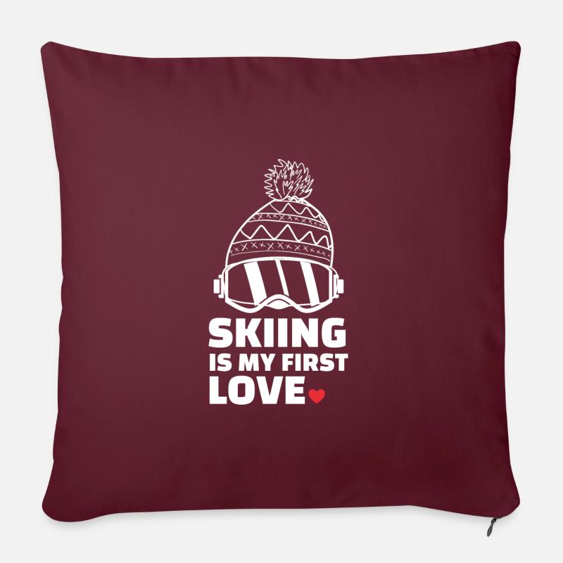 J’adore skier Élégant - Housse de coussin décorative 45 x 45 cm - bordeaux