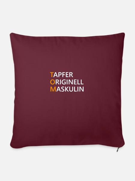 Tom Name Geschenk - Sofakissenbezug 45 x 45 cm - Burgunderrot