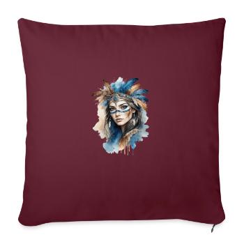 Portrait énigmatique d’ à plumes - Housse de coussin décorative 45 x 45 cm - bordeaux - Devant