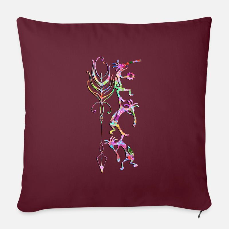 Kokopelli Musician Acrobats - Boho Feather 1 - Sofakissenbezug 45 x 45 cm - Burgunderrot