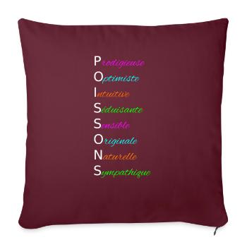 POISSONS Prodigieuse Optimiste Intuitive - Housse de coussin décorative 45 x 45 cm - bordeaux - Devant