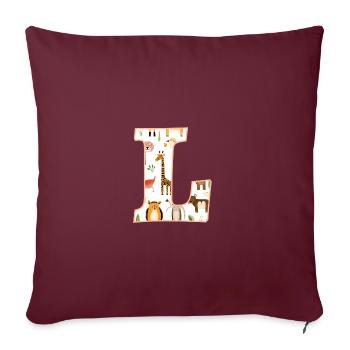 Lettre L, monogramme, imprimé animal - Housse de coussin décorative 45 x 45 cm - bordeaux - Devant