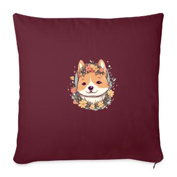 Chienne japonaise Shiba Inu fille avec des fleurs - Housse de coussin décorative 45 x 45 cm - bordeaux - Devant