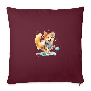 Chien japonais Shiba Inu Ball Sport - Housse de coussin décorative 45 x 45 cm - bordeaux - Devant