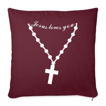 Pendentif avec une croix chrétienne et Jésus vous aime - Housse de coussin décorative 45 x 45 cm - bordeaux - Devant