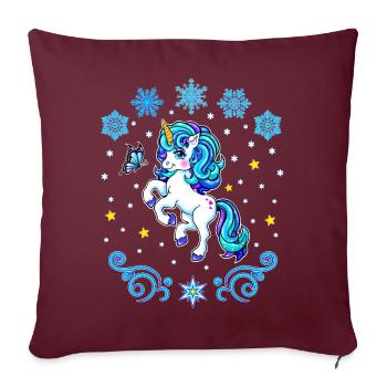 Licorne de Noël 2022 - Housse de coussin décorative 45 x 45 cm - bordeaux - Devant