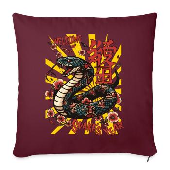 Serpent en bois vert dans le style anime. Bonne Année! - Housse de coussin décorative 45 x 45 cm - bordeaux - Devant