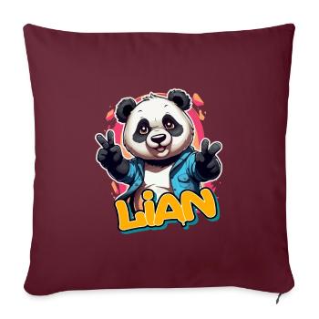 LIAN - Schöner Jungen Name mit coolem Panda - Sofakissenbezug 45 x 45 cm - Burgunderrot - Vorne