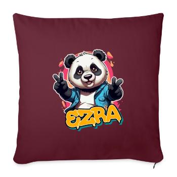 EZRA - Beau prénom de garçon avec panda cool - Housse de coussin décorative 45 x 45 cm - bordeaux - Devant