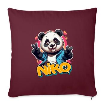 NIKO - Schöner Jungen Name mit coolem Panda - Sofakissenbezug 45 x 45 cm - Burgunderrot - Vorne