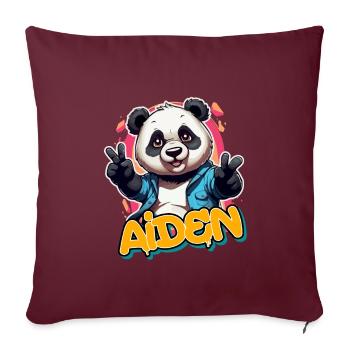 AIDEN - Schöner Jungen Name mit coolem Panda - Sofakissenbezug 45 x 45 cm - Burgunderrot - Vorne