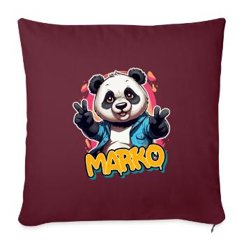 MARKO - Schöner Jungen Name mit coolem Panda - Sofakissenbezug 45 x 45 cm - Burgunderrot - Vorne