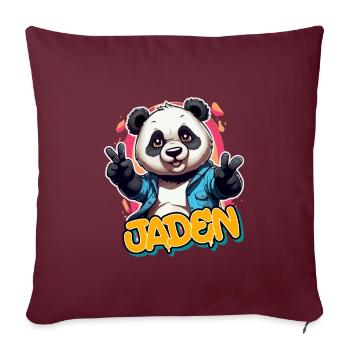 JADEN - Schöner Jungen Name mit coolem Panda - Sofakissenbezug 45 x 45 cm - Burgunderrot - Vorne