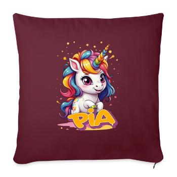 PIA - Schöner Mädchen Name mit süßem Einhorn - Sofakissenbezug 45 x 45 cm - Burgunderrot - Vorne